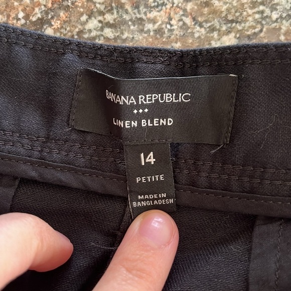 Banana Republic Pleated Wide Leg Linen Cotton Blend Trouser Pant Black 14 Petite - Picture 9 of 12